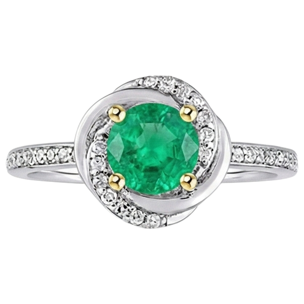 Émeraude Fine Bague Pierre Précieuse 1 carats Or 14K Bicolore – vue de face
