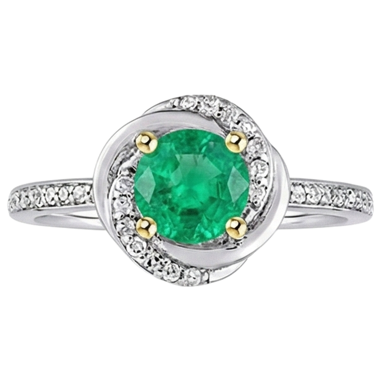 Émeraude Fine Bague Pierre Précieuse 1 carats Or 14K Bicolore – vue de face