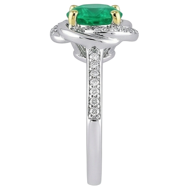 Taille Ronde Émeraude Fine bague en Or 14K Bicolore – vue de dessus