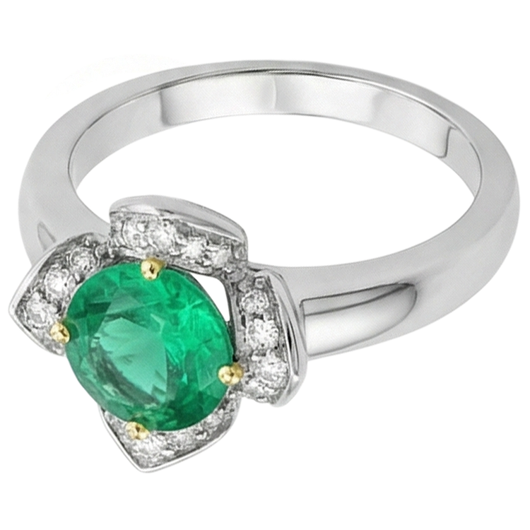 Émeraude Fine Bague Pierre de Couleur 1,50-carats Or Deux Tons 14 Carats – vue de profil