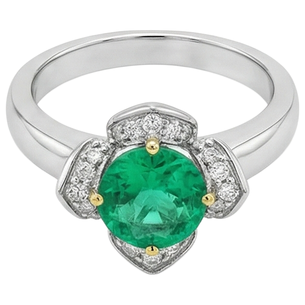 Taille Ronde Émeraude Fine bague en Or Deux Tons 14 Carats – vue de côté