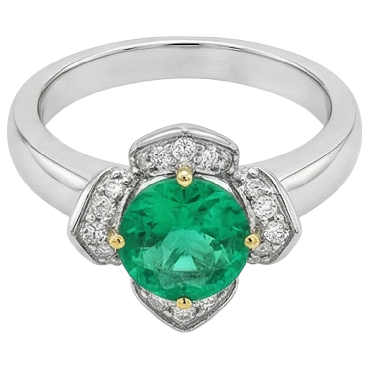 Taille Ronde Émeraude Fine bague en Or Deux Tons 14 Carats – vue de côté