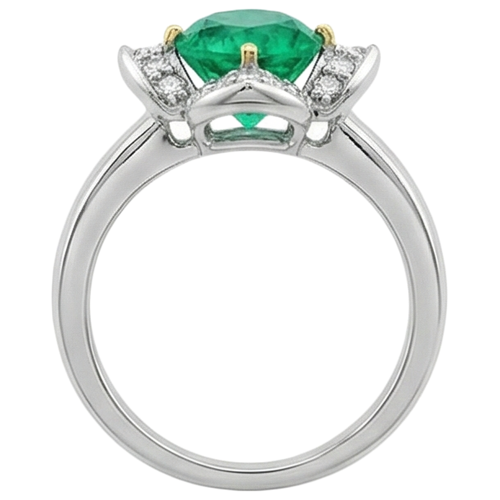 Émeraude Fine Bague Pierre de Couleur 1,50 carats Or Deux Tons 14 Carats – vue de dessus