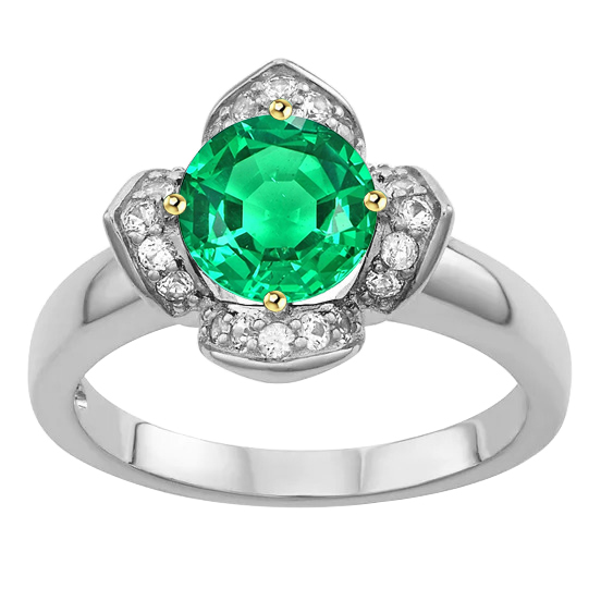 Taille Ronde Émeraude Fine bague en Or Deux Tons 14 Carats – vue principale