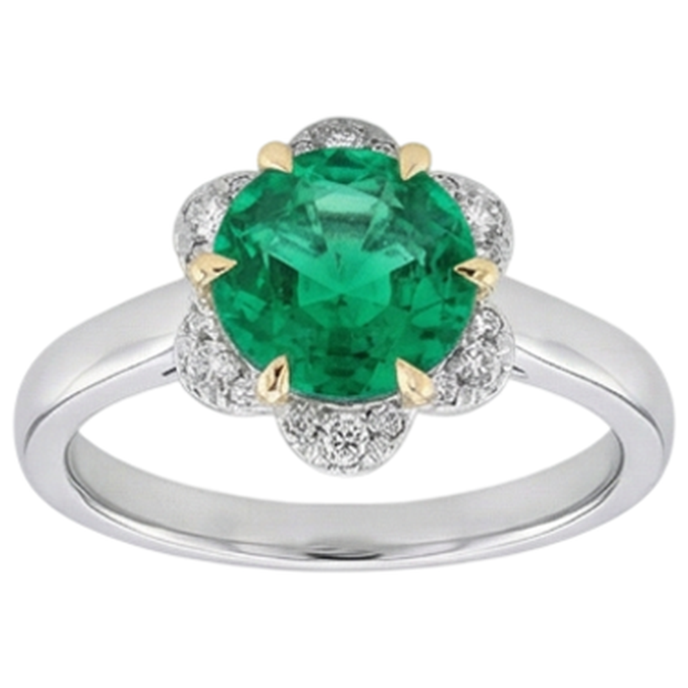 Émeraude Colombienne Bague Pierre de Couleur 2,50-carats Or Deux Tons 14 Carats – vue de face