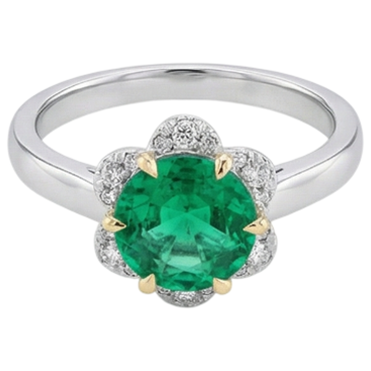 Émeraude Colombienne Bague Pierre de Couleur 2,50-carats Or Deux Tons 14 Carats – vue de côté