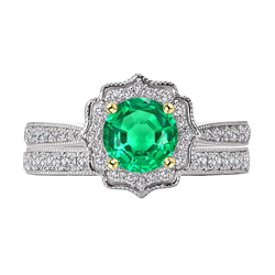 Pavé Bague avec Gemme – Émeraude Fine 2 carats Or Deux Tons 14