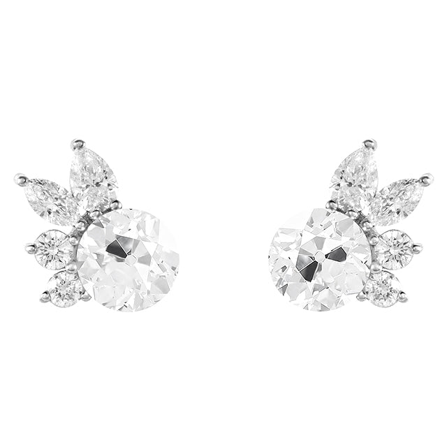 Diamant Coussin Antique Puces d'Oreilles en Or Blanc 14 Carats – vue principale