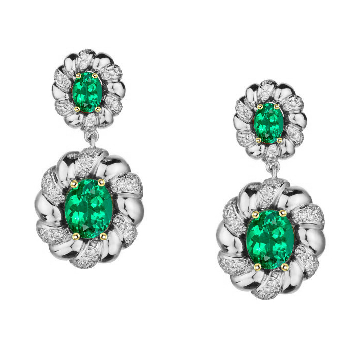Émeraude Colombienne Gemstone Earring 1,50 carats Or 14K Bicolore – vue principale