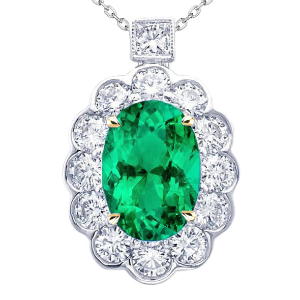 Émeraude Fine Pendentif Gemme 6-carats Or Bicolore 14 Carats – vue principale