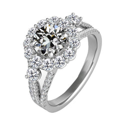 Diamant Bague Sertie Halo – Tige Fendue 4 carats Or Blanc 14