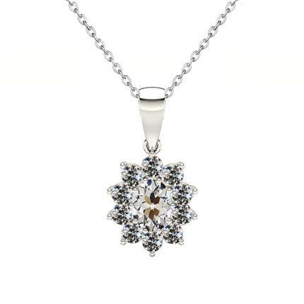 Diamant Fin Collier Pendentif 1-carats Or 14K Blanc – vue principale