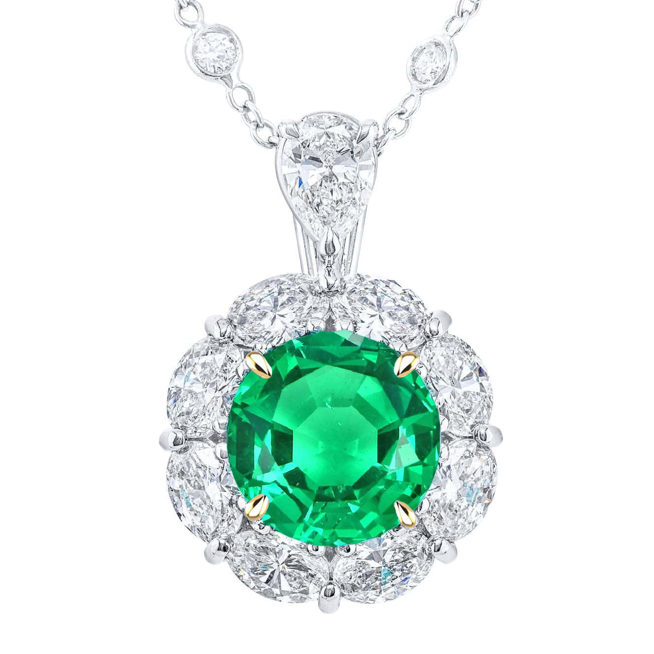 Émeraude Colombienne Taille Brillant Collier Pendentif Pierre en Or 14K Bicolore – vue principale