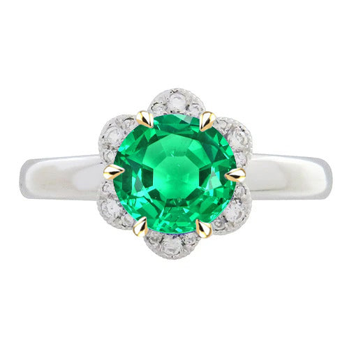 Bague Pierre de Couleur Or Deux Tons 14 Carats avec Émeraude Colombienne – vue principale