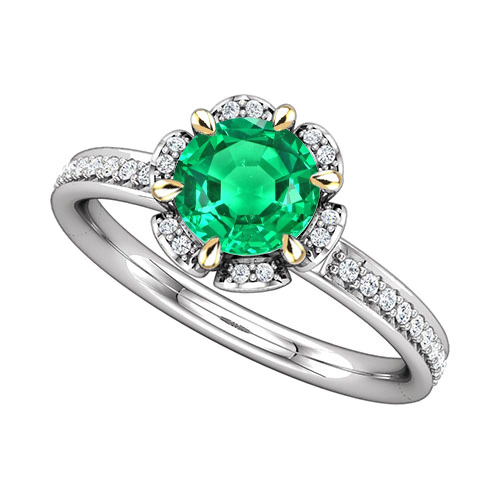 Émeraude Fine Taille Brillant Bague avec Gemme en Or 14K Bicolore – vue principale