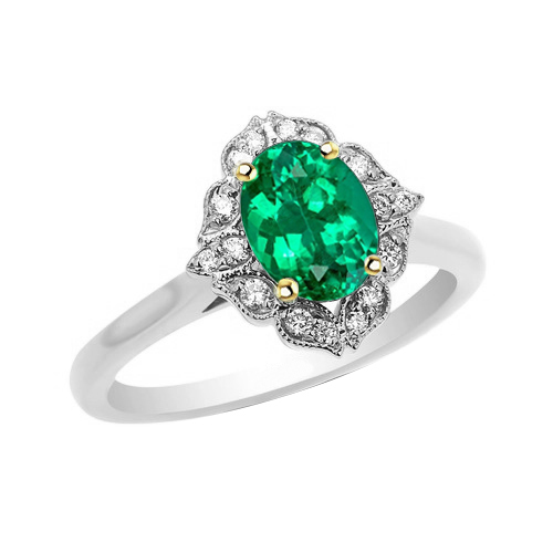 Émeraude Bague Pierre Précieuse 2 carats Or 14K Bicolore – vue principale