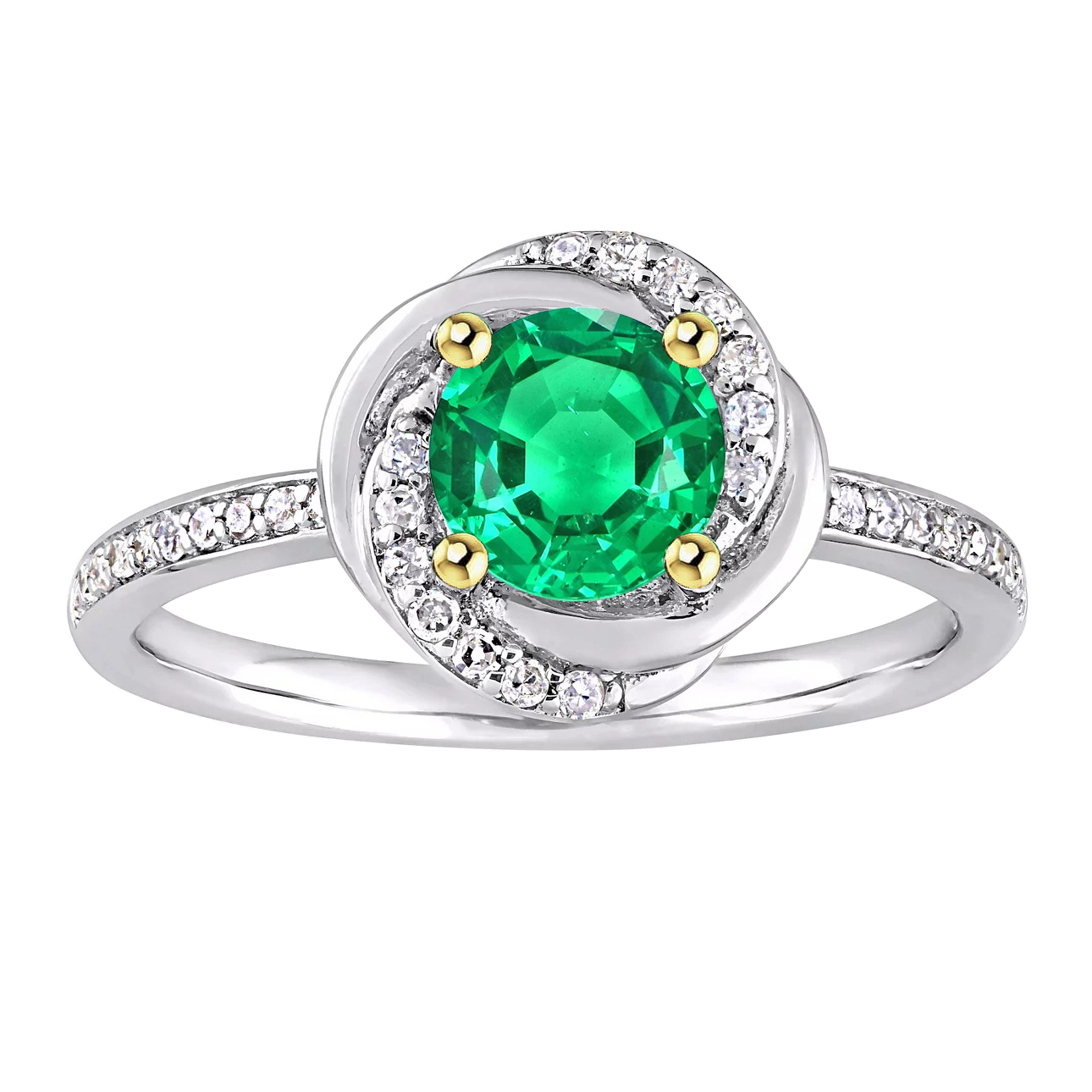 Bague Pierre Précieuse Or 14K Bicolore avec Émeraude Fine – vue principale
