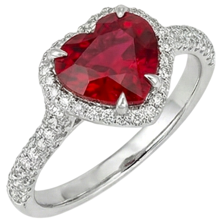 Forme de coeur rubis rouge de 6.75 ct avec bague en diamant en or 14k