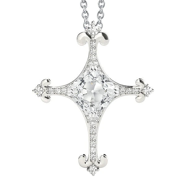 Forme de croix pendentif Réel diamant rond et taille coussin