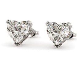 G Vs1 Solitaire Coeur Forme 4.00 Ct. Boucles D'Oreilles Réel Diamants WG 14K
