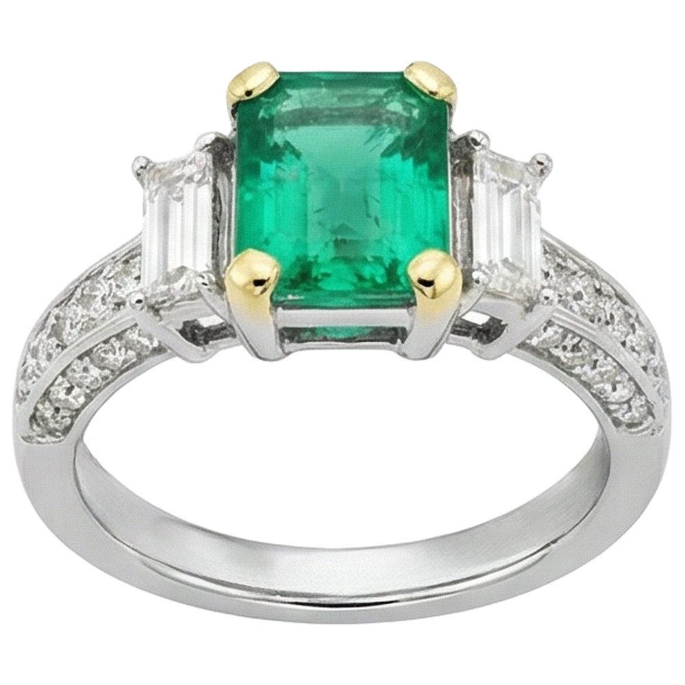Exquis Émeraude Fine Bague Pierre Précieuse 2 carats – vue de face
