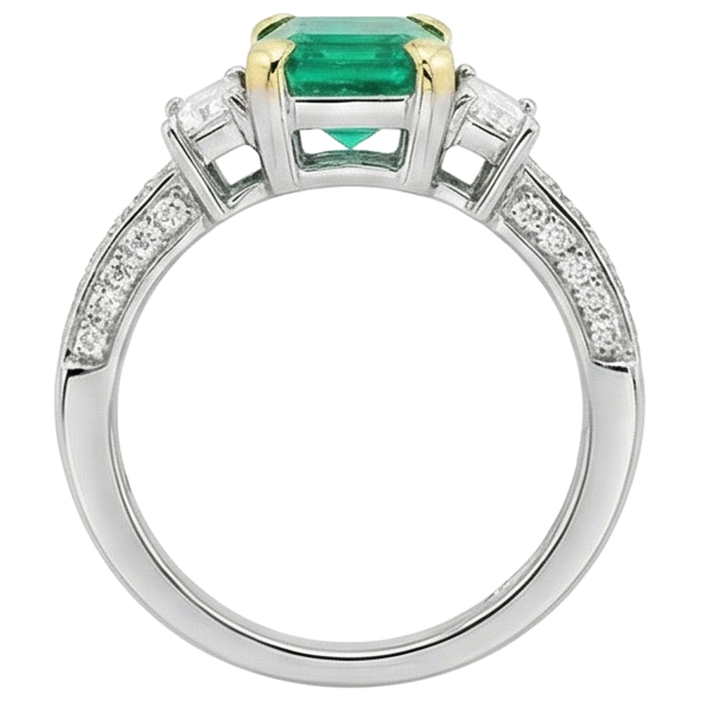 Taille Émeraude Émeraude Fine bague en Or Bicolore 14 Carats – vue arrière
