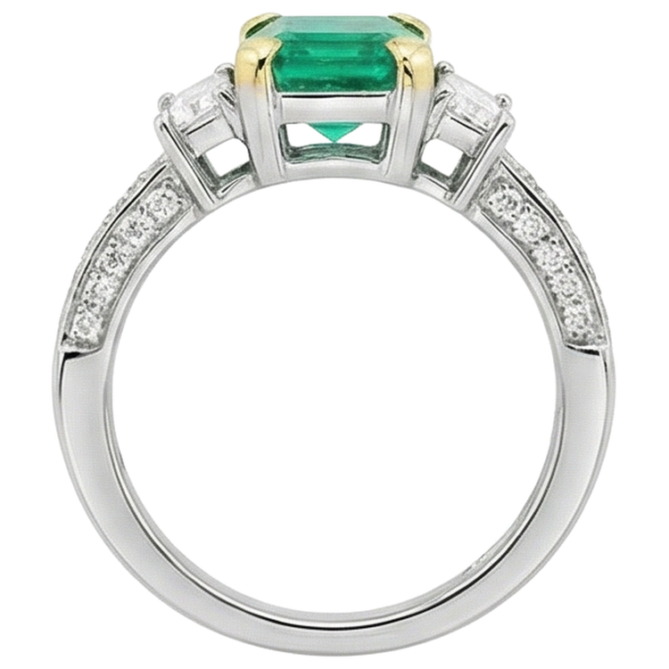 Taille Émeraude Émeraude Fine bague en Or Bicolore 14 Carats – vue arrière
