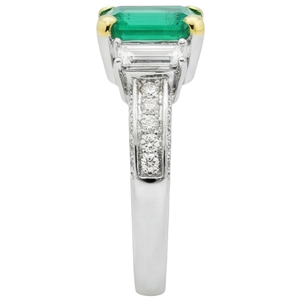 Exquis Émeraude Fine Bague Pierre Précieuse 2 carats – vue de dessus