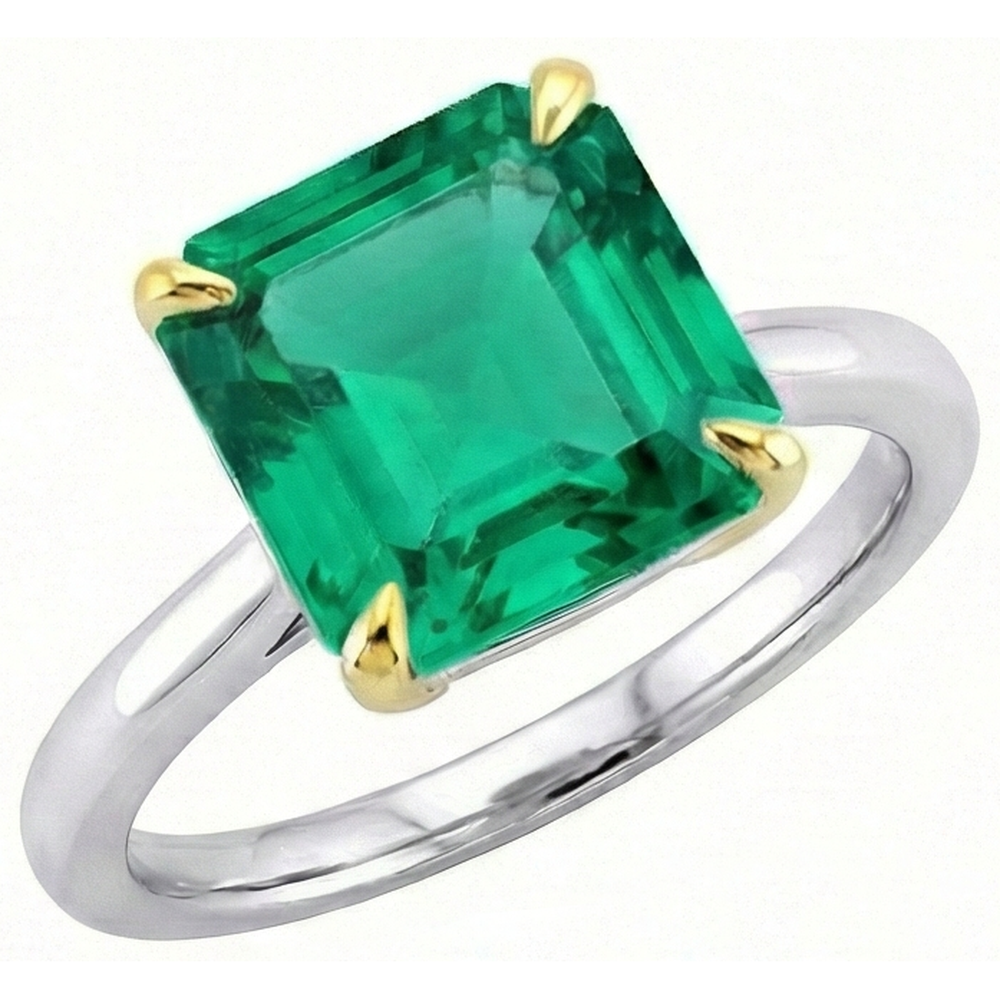 Bague Pierre de Couleur Or Bicolore 14 Carats avec Émeraude – vue de côté