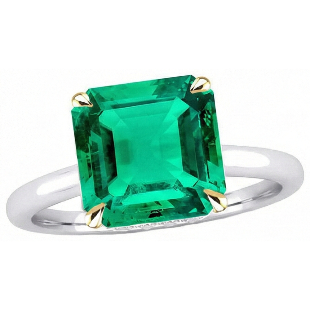 Émeraude Bague Pierre de Couleur 5-carats Or Bicolore 14 Carats – vue d'angle