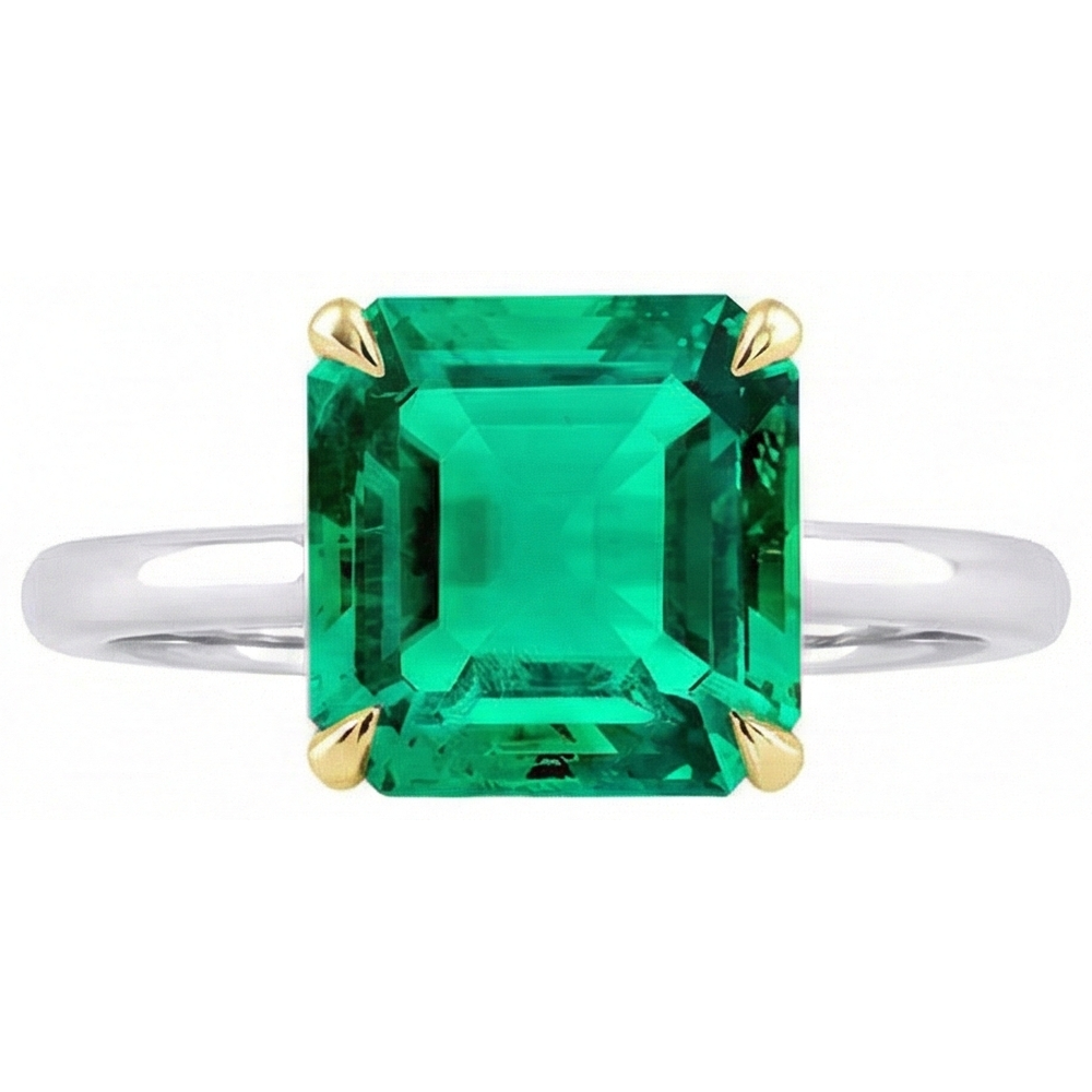 Émeraude Bague Pierre de Couleur 5-carats Or Bicolore 14 Carats – vue de face