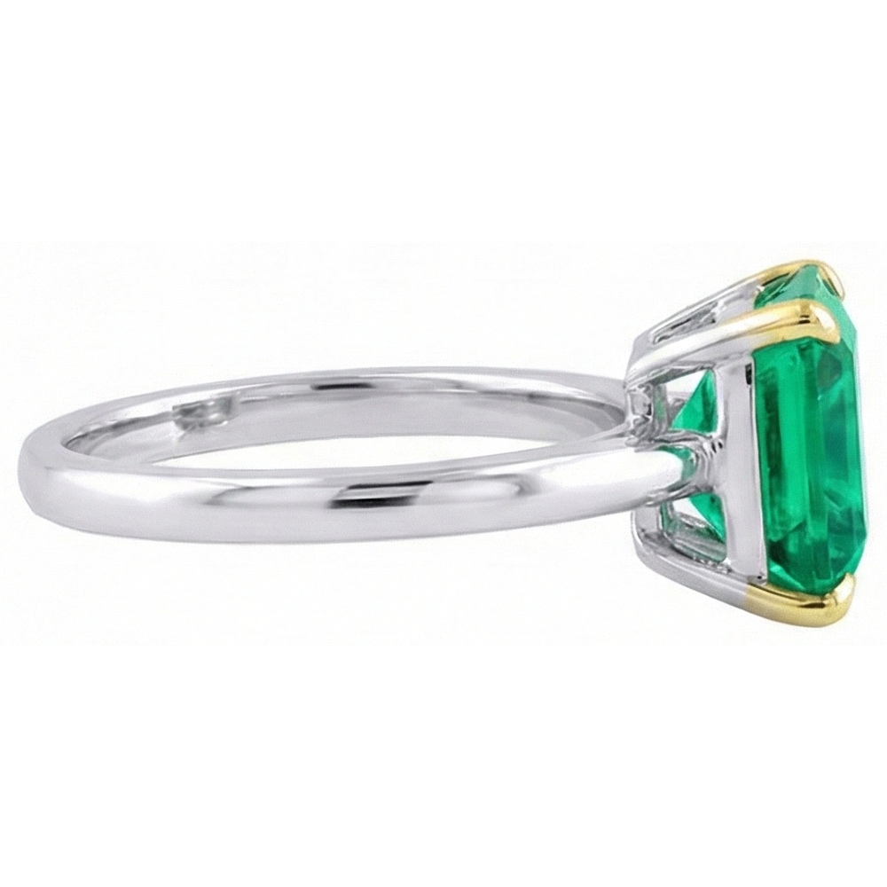 Bague Pierre de Couleur Or Bicolore 14 Carats avec Émeraude – vue de profil