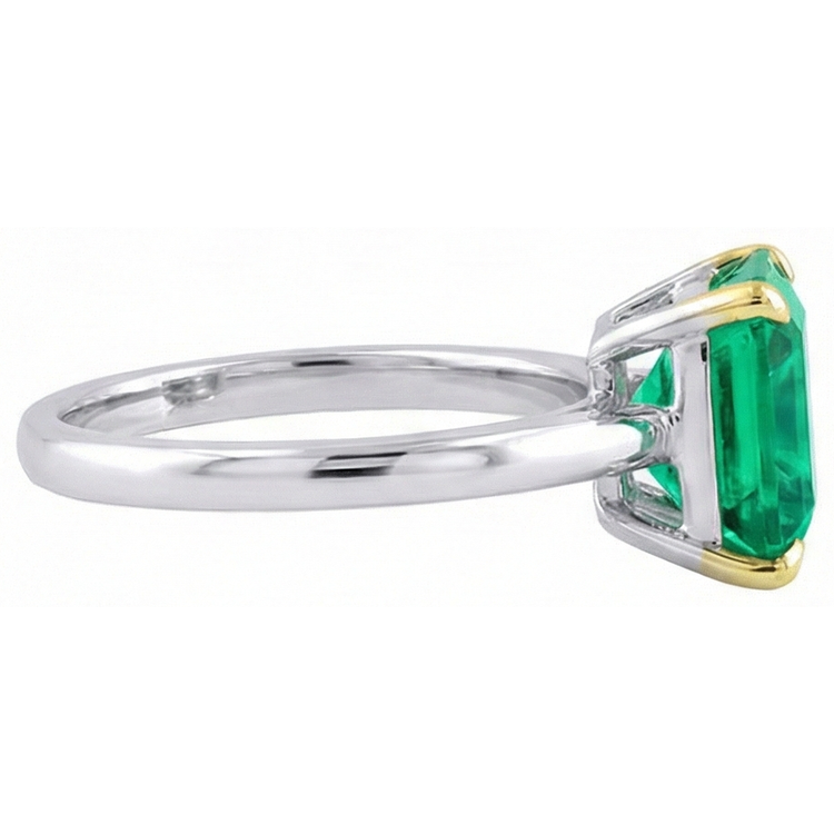 Bague Pierre de Couleur Or Bicolore 14 Carats avec Émeraude – vue de profil