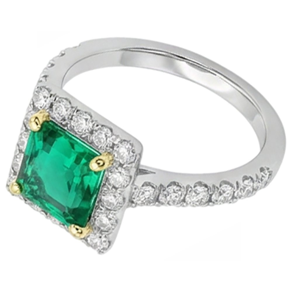 Émeraude Colombienne Bague avec Gemme 2,50 carats Or Bicolore 14 Carats – vue de face