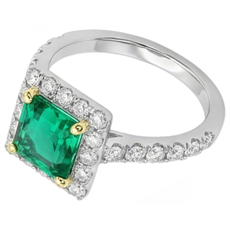 Émeraude Colombienne Bague avec Gemme 2,50 carats Or Bicolore 14 Carats – vue de face