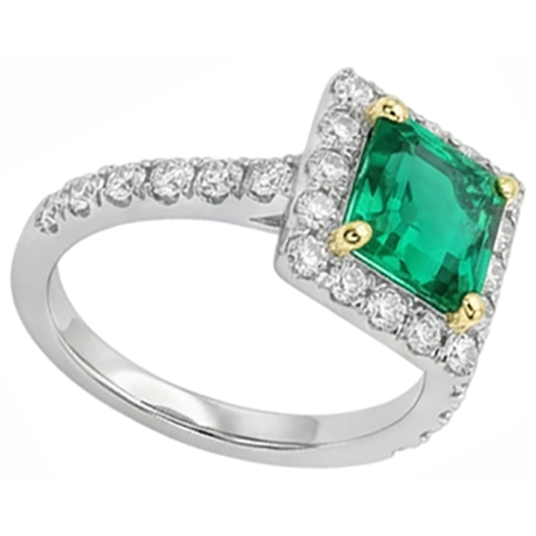 Bague avec Gemme Or Bicolore 14 Carats avec Émeraude Colombienne – vue d'angle