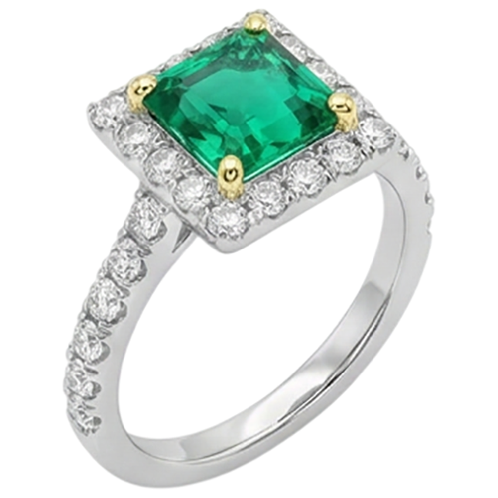 Bague avec Gemme Or Bicolore 14 Carats avec Émeraude Colombienne – vue de côté