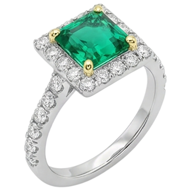 Bague avec Gemme Or Bicolore 14 Carats avec Émeraude Colombienne – vue de côté