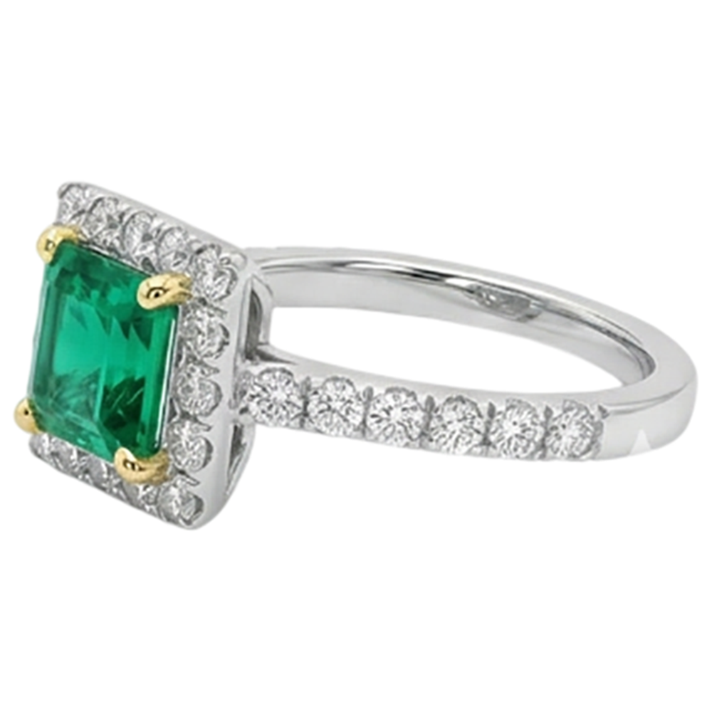 Bague avec Gemme Or Bicolore 14 Carats avec Émeraude Colombienne – vue de dessus