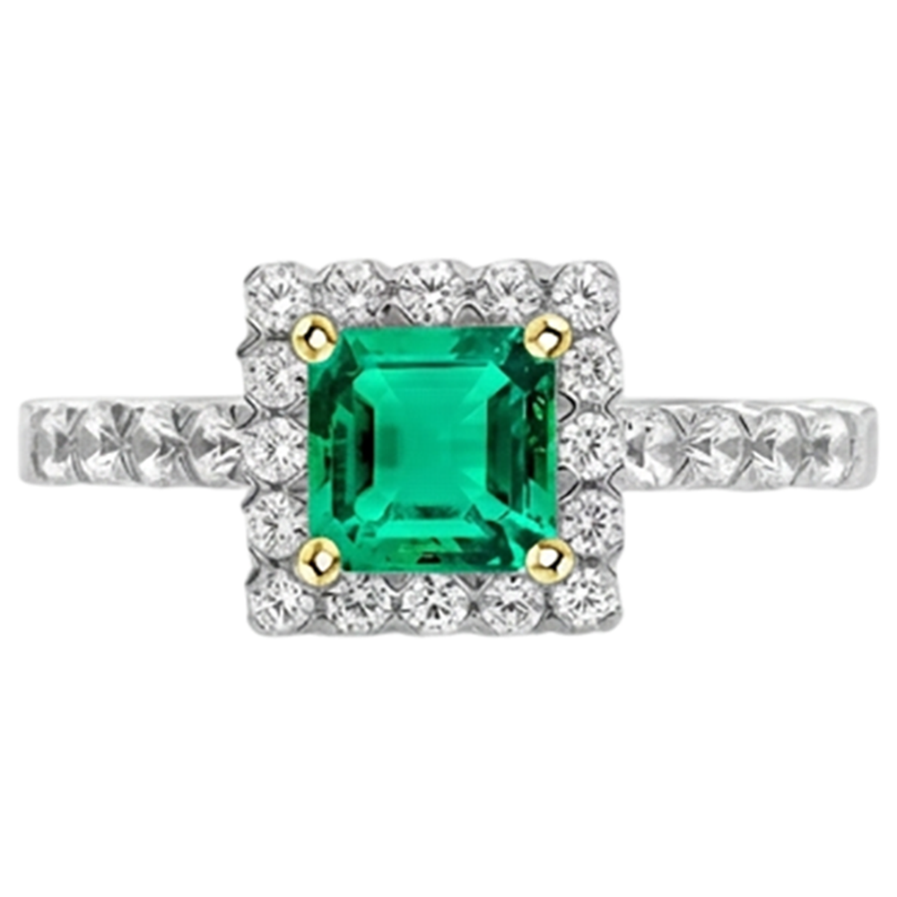 Bague avec Gemme Or Bicolore 14 Carats avec Émeraude Colombienne – vue de profil