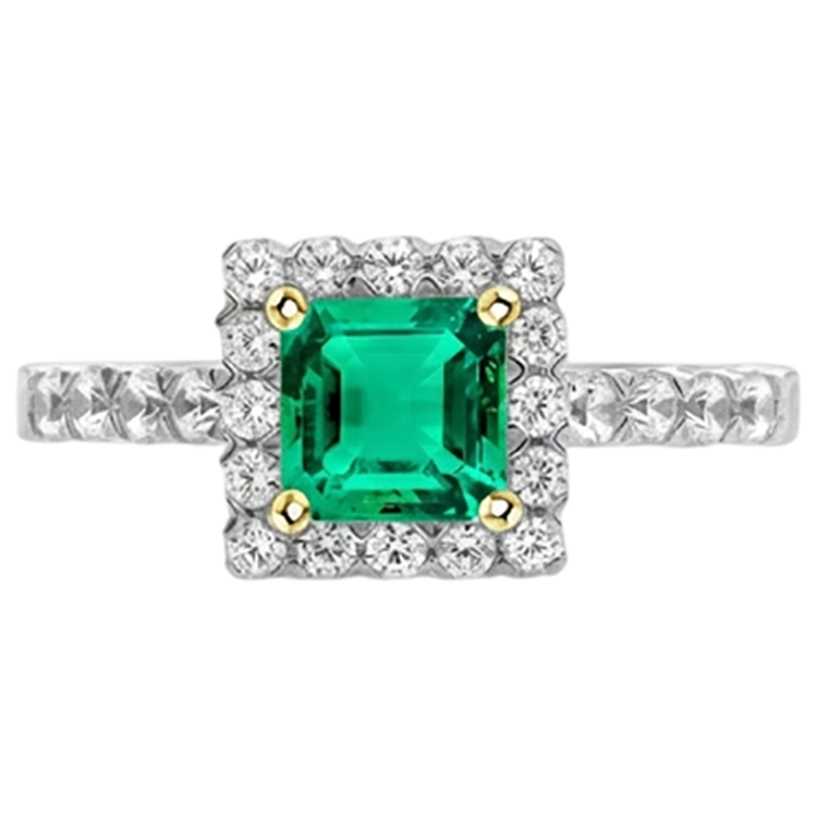 Bague avec Gemme Or Bicolore 14 Carats avec Émeraude Colombienne – vue de profil