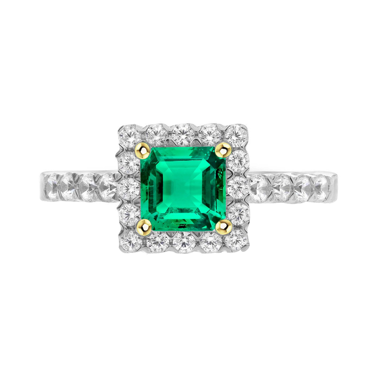 Émeraude Colombienne Taille à Degrés Bague avec Gemme en Or Bicolore 14 Carats – vue principale