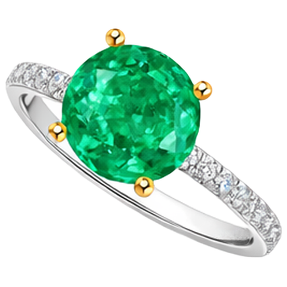 Émeraude Colombienne Taille Brillant Bague Pierre Précieuse en Or Bicolore 14 Carats – vue de côté