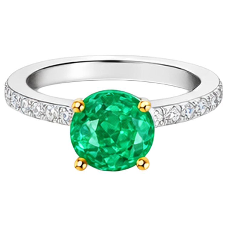 Émeraude Colombienne Taille Brillant Bague Pierre Précieuse en Or Bicolore 14 Carats – vue de profil