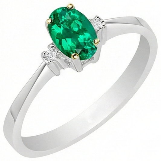 Ovale Émeraude Fine bague en Or Deux Tons 14 Carats – vue de face