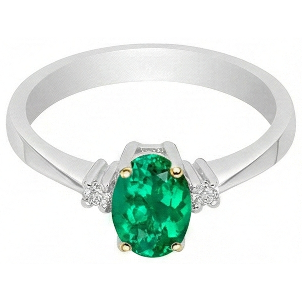 Bague avec Gemme Or Deux Tons 14 Carats avec Émeraude Fine – vue d'angle