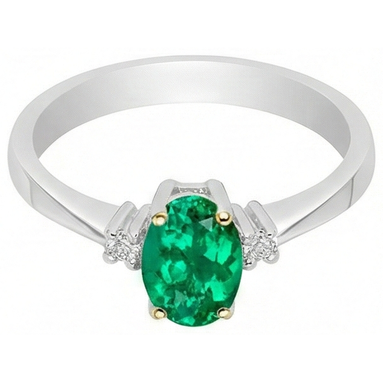 Bague avec Gemme Or Deux Tons 14 Carats avec Émeraude Fine – vue d'angle
