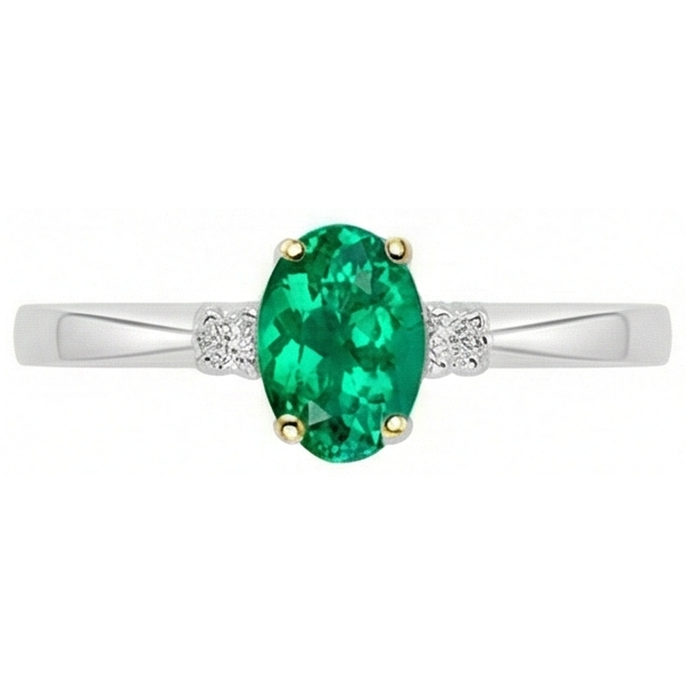 Ovale Émeraude Fine bague en Or Deux Tons 14 Carats – vue de profil