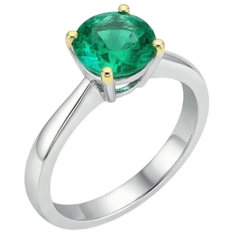 Bague Pierre de Couleur Or Deux Tons 14 Carats avec Émeraude – vue de côté