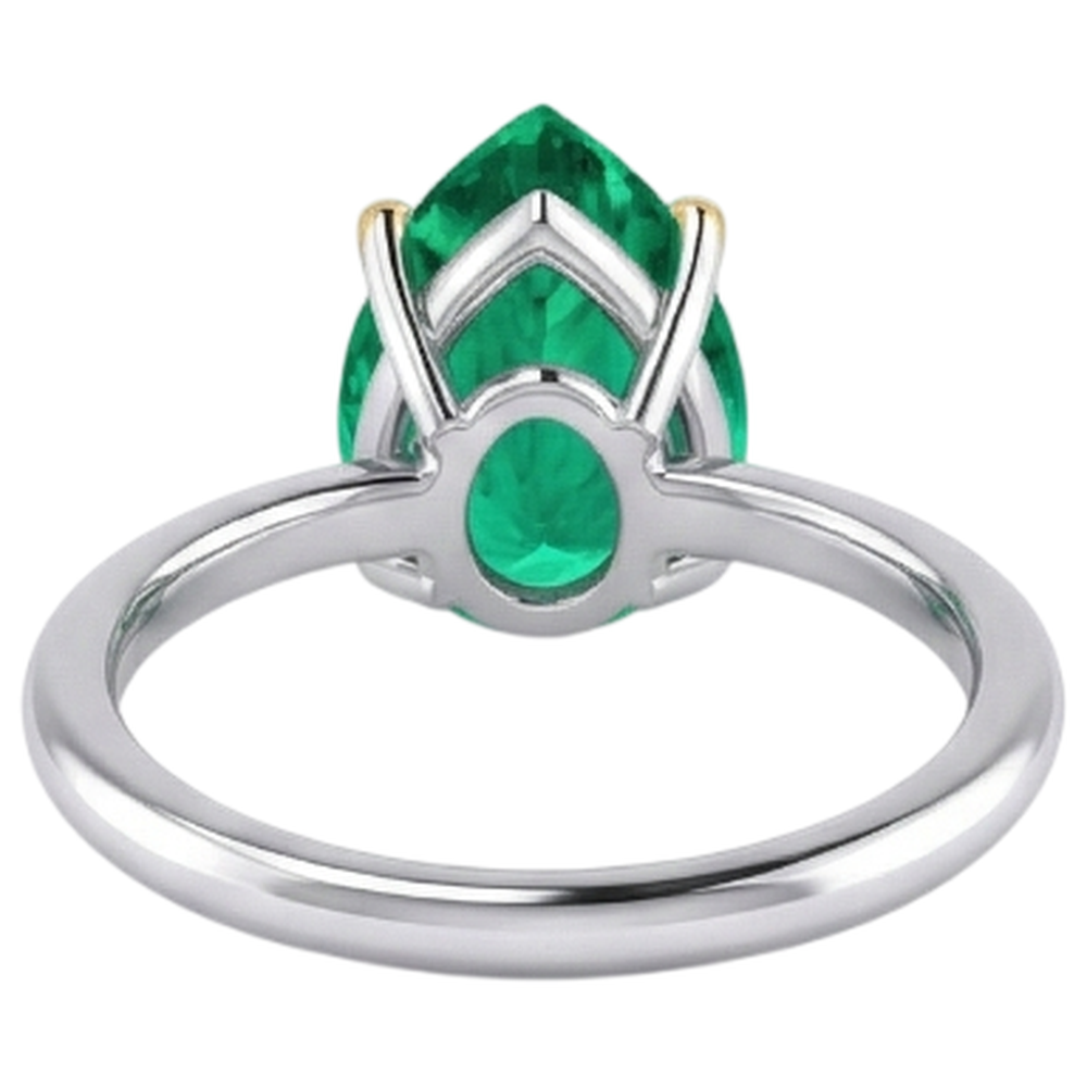 Bague Pierre de Couleur Or 14K Bicolore avec Émeraude Colombienne – vue arrière